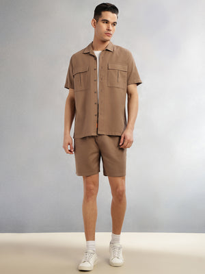 Thomas Scott Men Brown Cricket Club Collection Straight Fit Textured Waffle Cotton Shorts