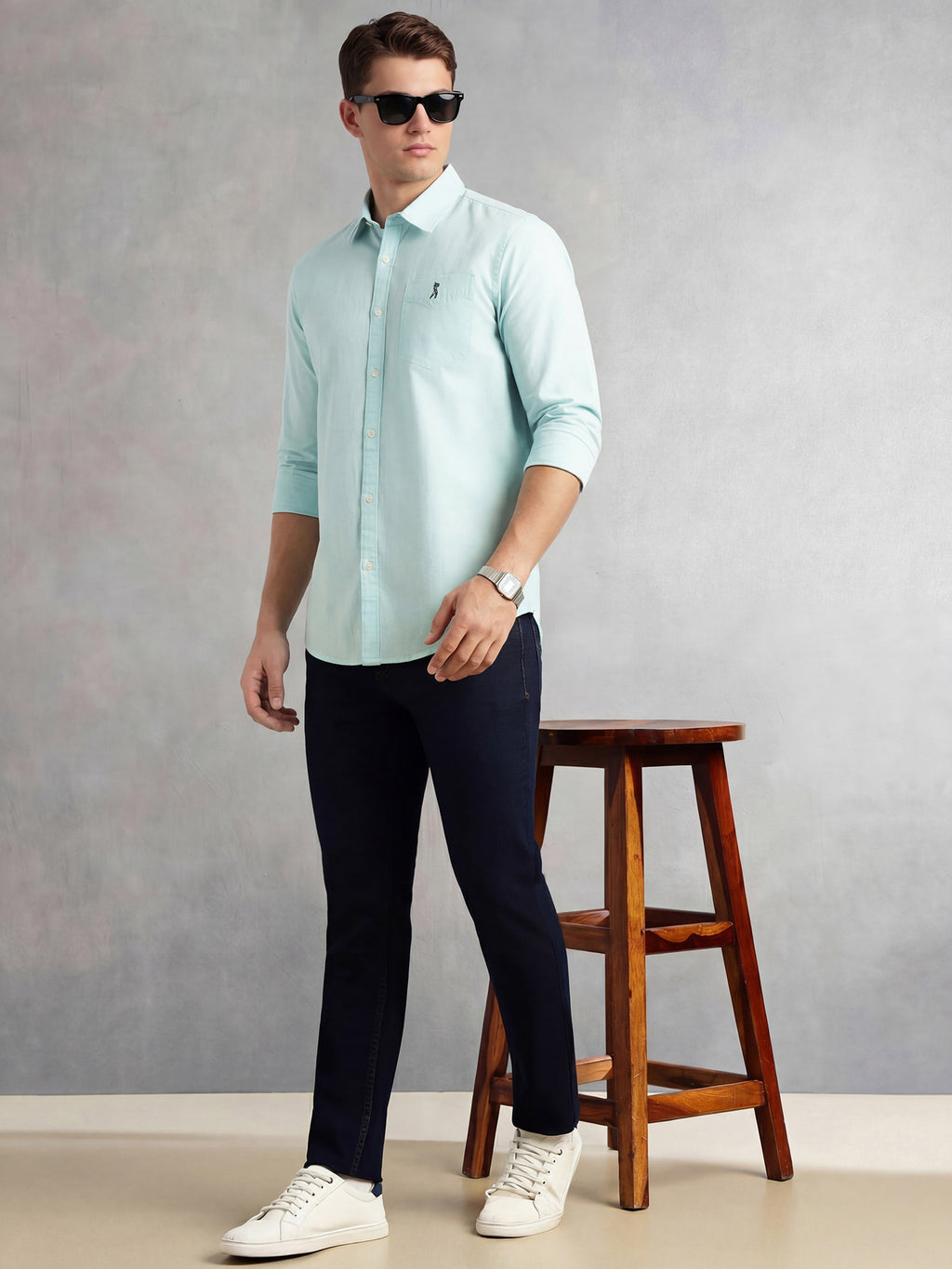 Thomas Scott Men Mint Cricket Club Collection Slim Fit Long Sleeves Spread Collar Solid Cotton Linen Shirt