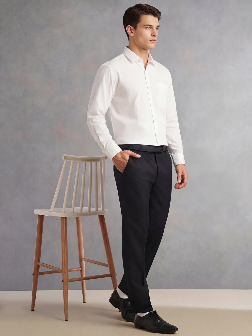 Thomas Scott Men White Regular Fit Long Sleeves Spread Collar with Twill Tape Solid 100% Cotton Formal Shirt