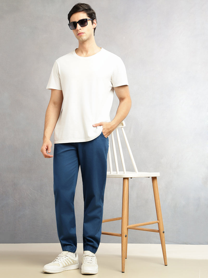 Thomas Scott Men Blue Cricket Club Collection Regular Fit Mid-Rise Woven Joggers with Drawstring & 4 Utility Pockets