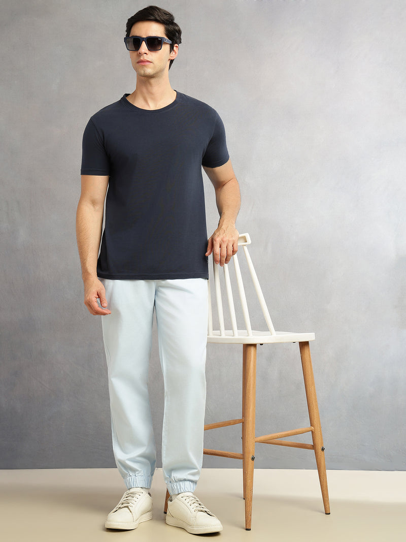 Thomas Scott Men Sky Blue Cricket Club Collection Regular Fit Mid-Rise Woven Joggers with Drawstring & 4 Utility Pockets