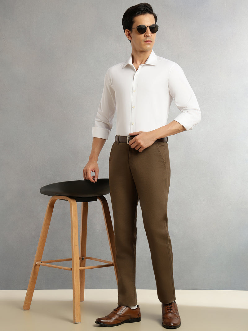 Thomas Scott Men White Regular Fit Long Sleeves Spread Collar Solid 100% Cotton Formal Shirt