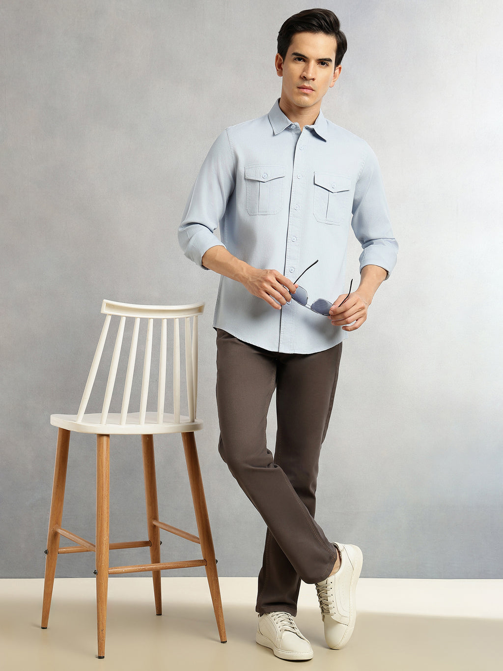 Thomas Scott Men Blue Cricket Club Collection Men Slim Fit Cotton Casual Shirt-Dual Flap Pocket