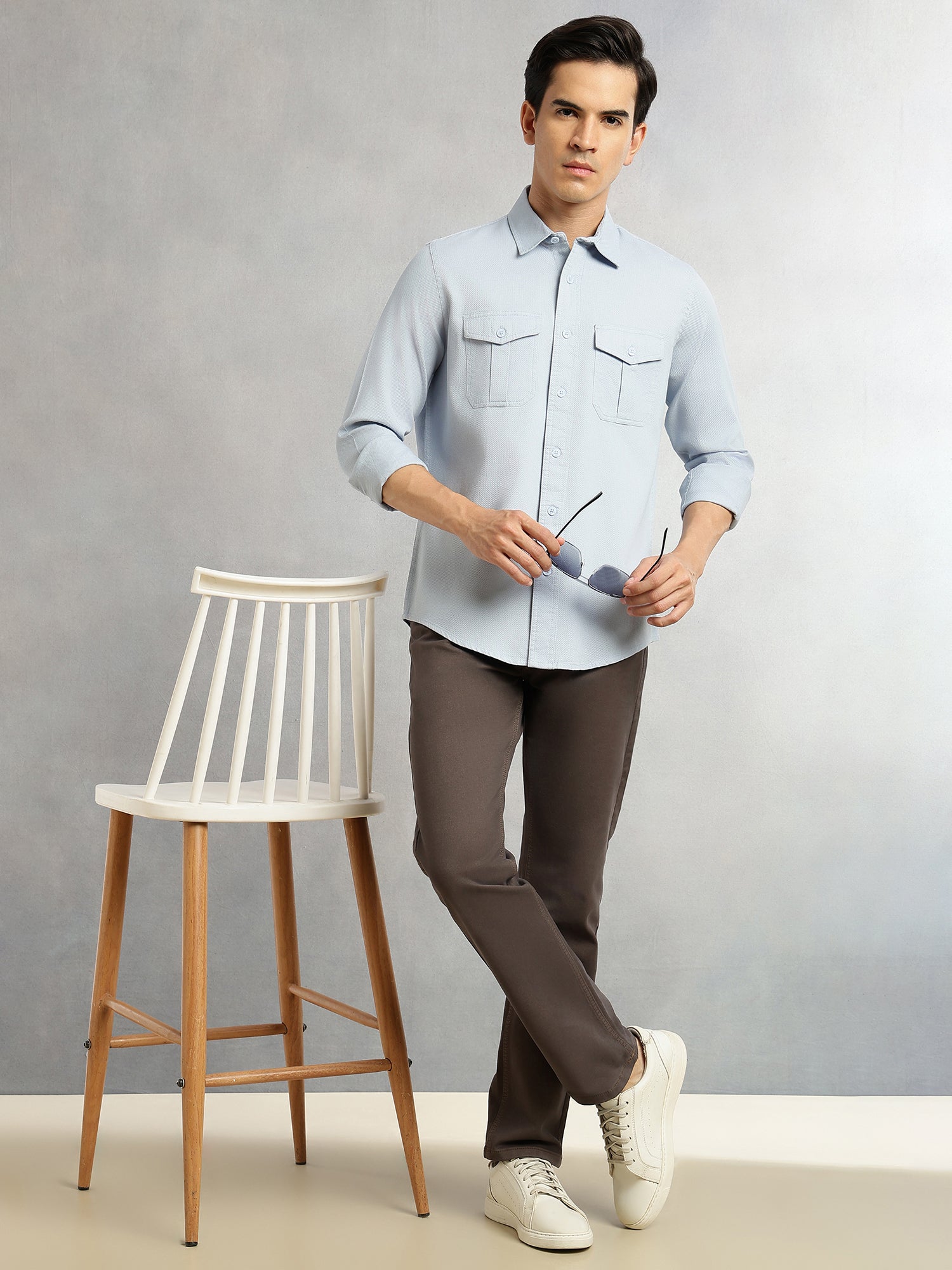 Thomas Scott Men Blue Cricket Club Collection Men Slim Fit Cotton Casual Shirt-Dual Flap Pocket