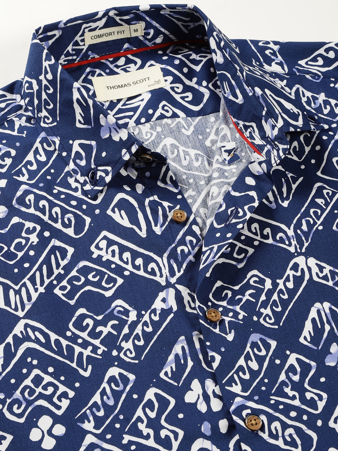Thomas Scott Men Navy Comfort Regular Fit Short Sleeves Button-Down Collar Floral Printed Cotton Casual Shirt