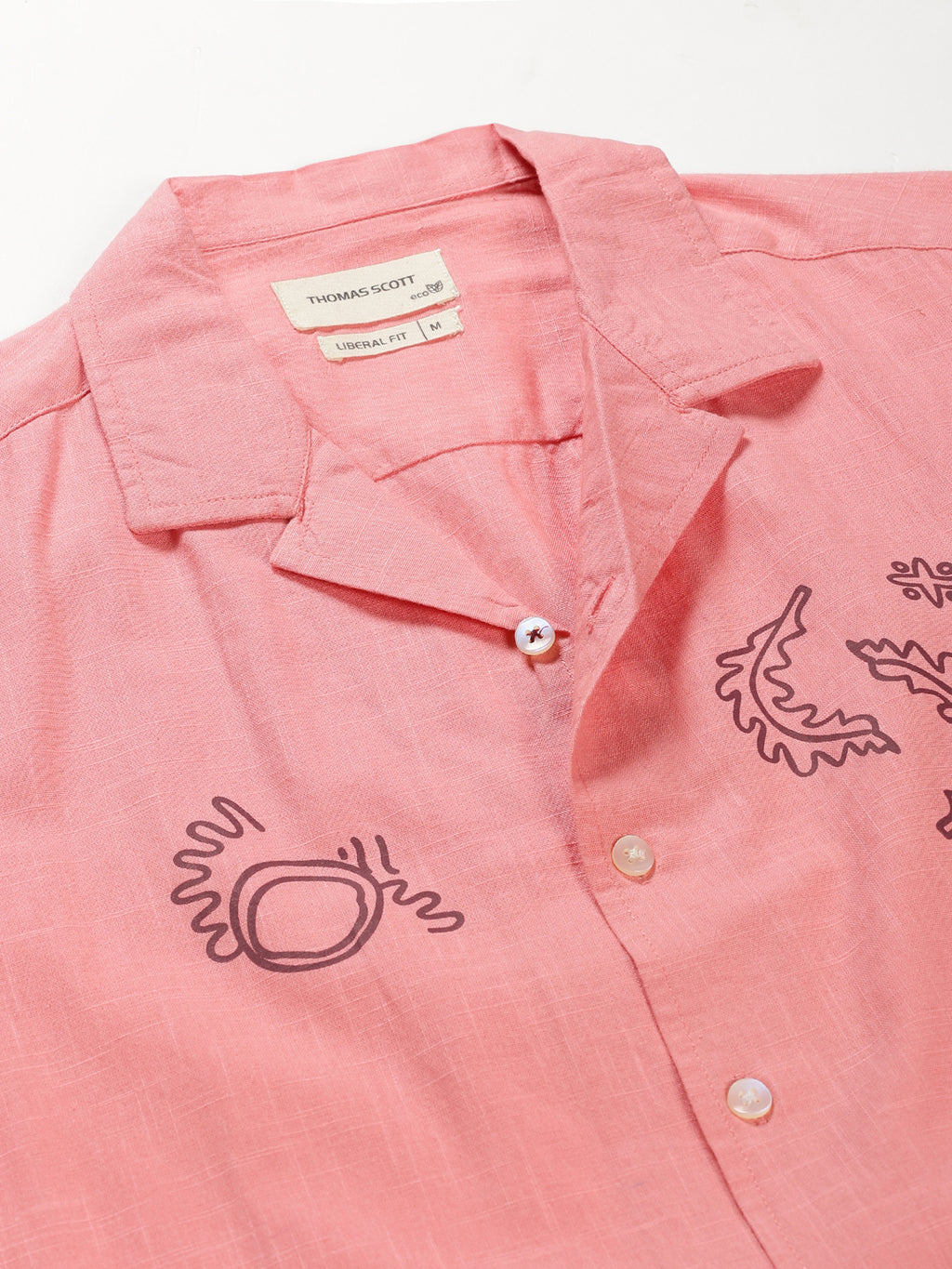 Thomas Scott Men Pink Premium Liberal Fit Short Sleeves Conversational Printed Cuban Collar Cotton Casual Shirt
