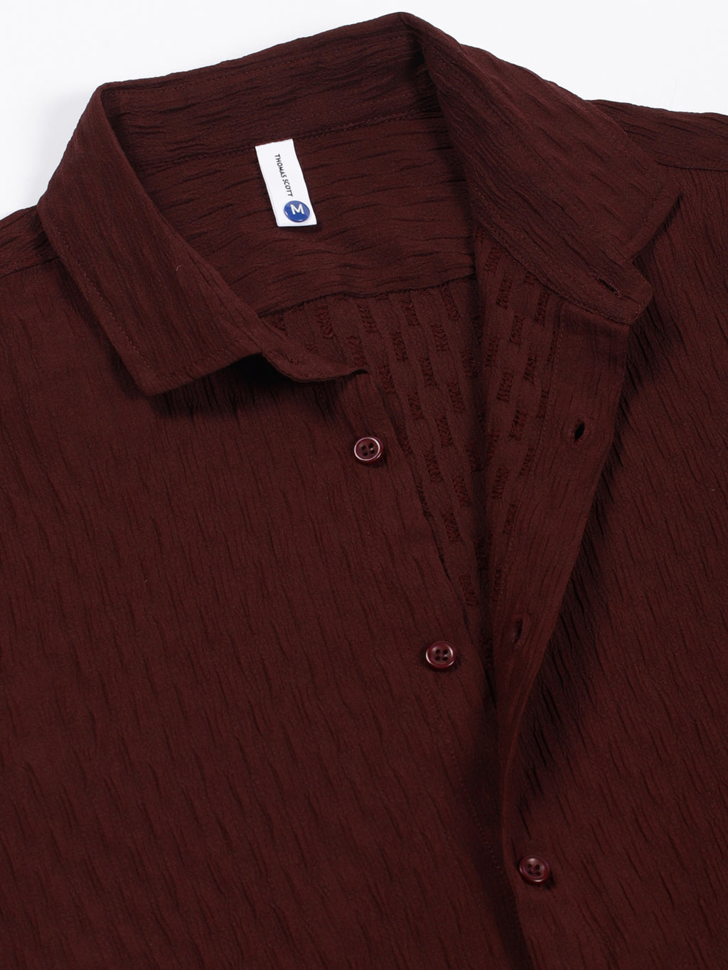 Thomas Scott Men Maroon Premium Short Sleeves Regular Fit Spread Collar Textured Casual Shirt