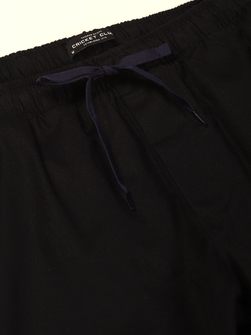Thomas Scott Men Black Regular Fit Solid Outdoor Woven Shorts with Drawstring Closure