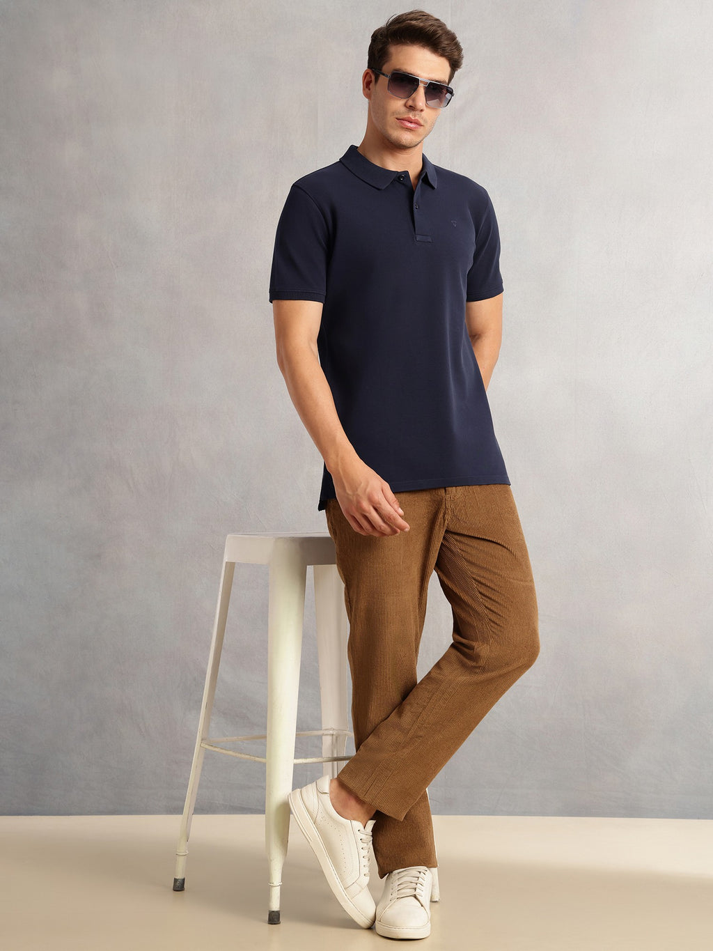 Thomas Scott Men Navy Blue Short Sleeves Regular Fit Solid 100% Cotton Polo Collar Knitted T-shirt