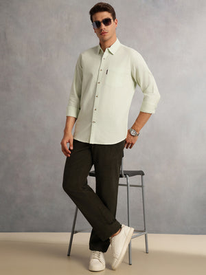 Thomas Scott Men Green Cricket Club Collection Regular Fit Pinstripes Long Sleeves Spread Collar 100% Cotton Oxford Casual Shirt