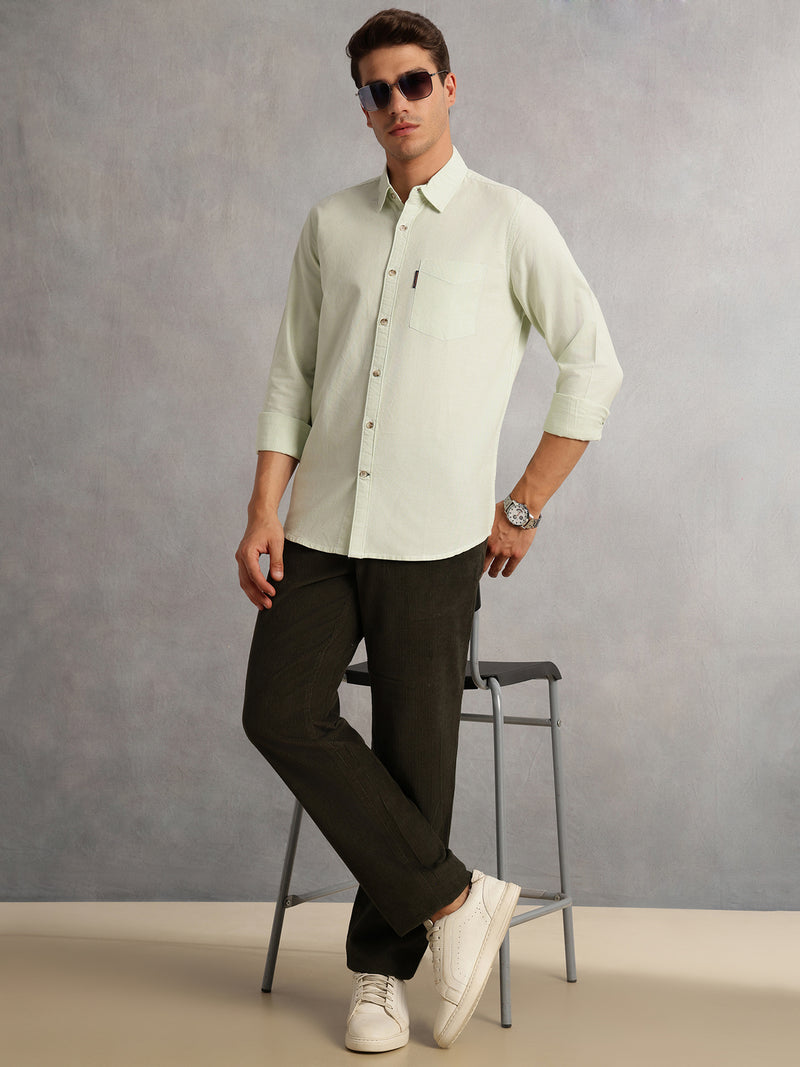 Thomas Scott Men Green Cricket Club Collection Regular Fit Pinstripes Long Sleeves Spread Collar 100% Cotton Oxford Casual Shirt