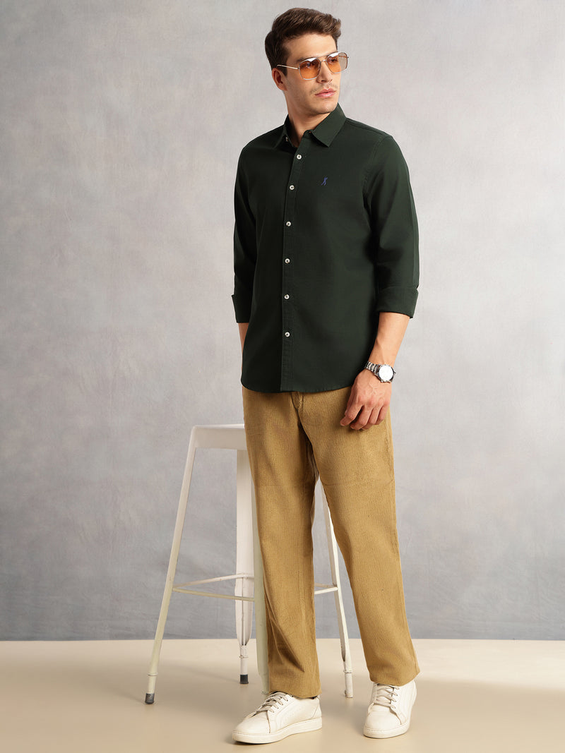 Thomas Scott Men Mustard Regular Fit Mid-Rise Textured 4 Pockets Design Corduroy Trouser