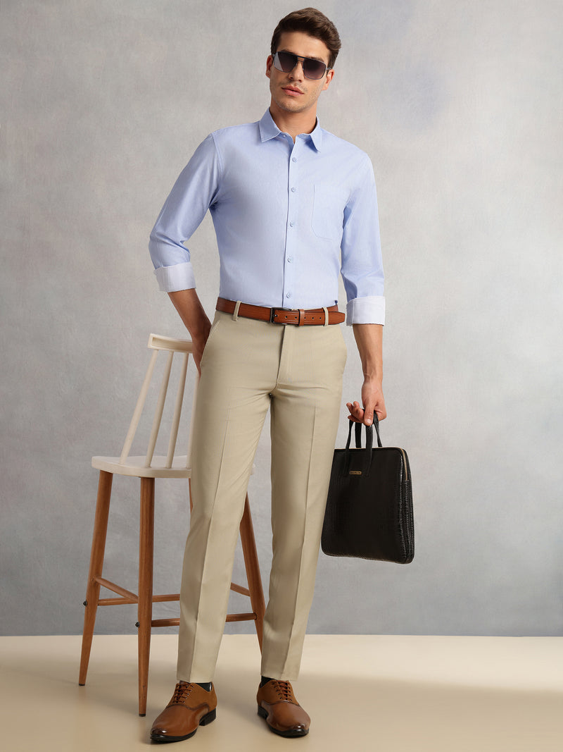 Thomas Scott Men Sky Blue Premium Regular Fit Long Sleeves Spread Collar Solid 100% Cotton Formal Shirt