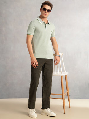 Thomas Scott Men Green Cricket Club Collection Regular Fit Short Sleeves Solid Polo Collar Knitted T-Shirt