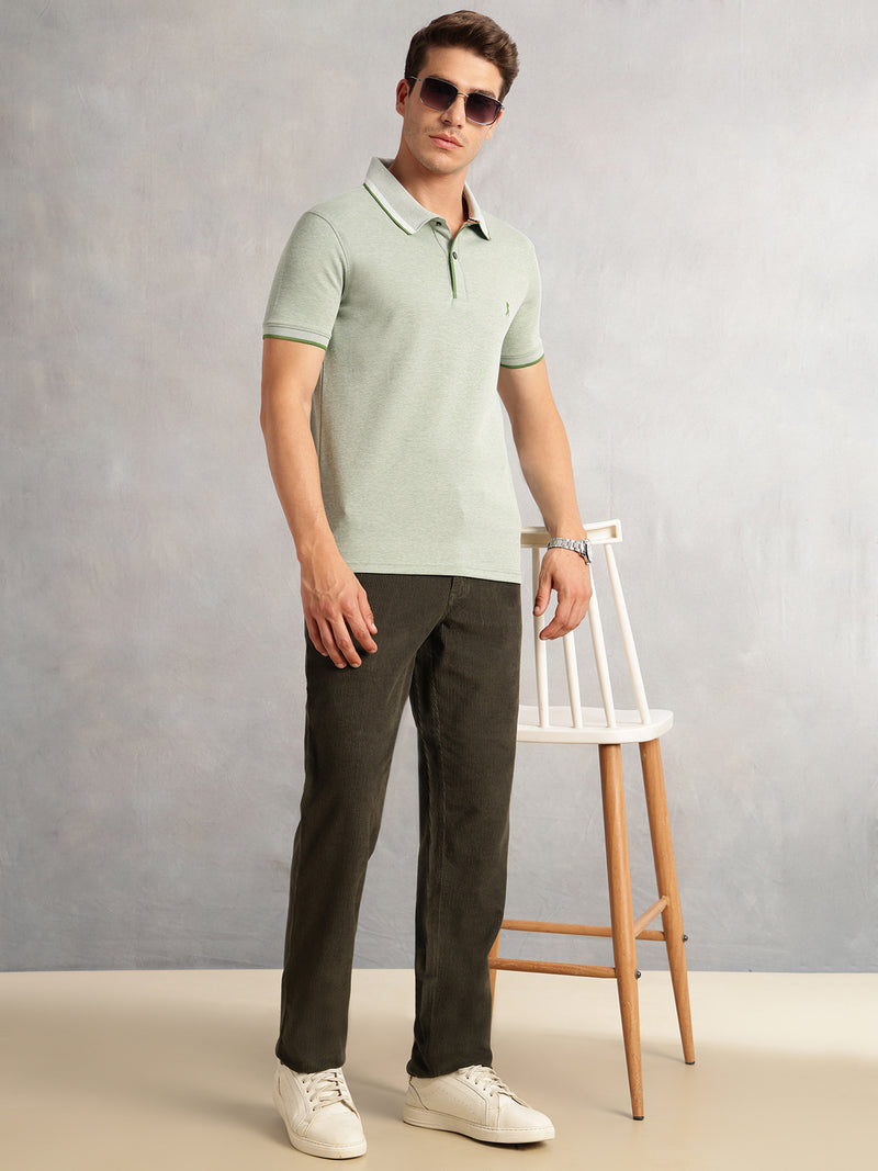 Thomas Scott Men Green Cricket Club Collection Regular Fit Short Sleeves Solid Polo Collar Knitted T-Shirt