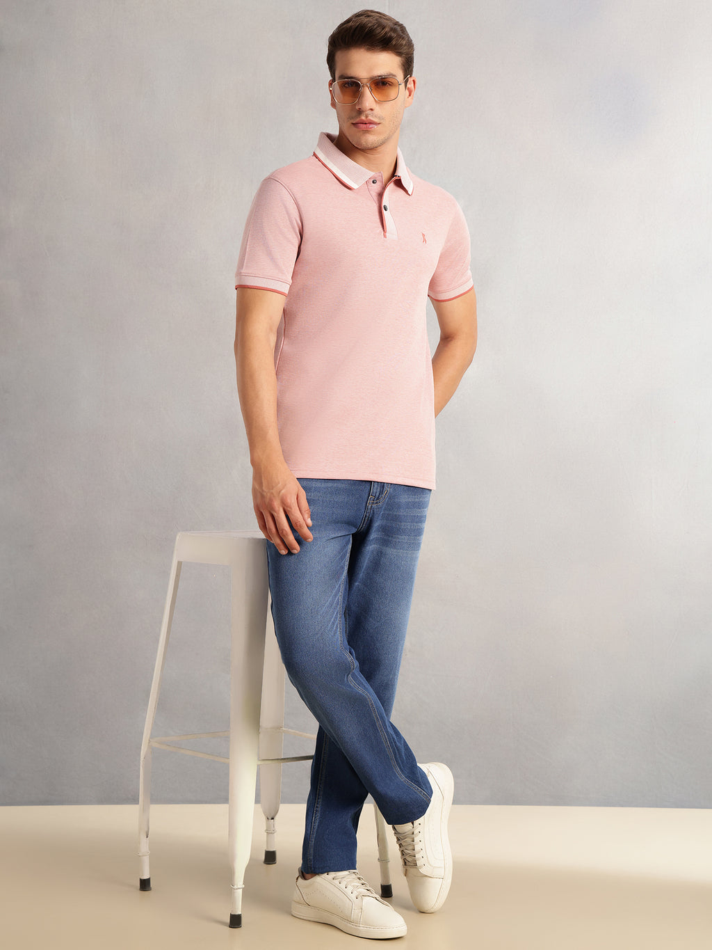 Thomas Scott Men Pink Cricket Club Collection Regular Fit Short Sleeves Solid Polo Collar Knitted T-Shirt
