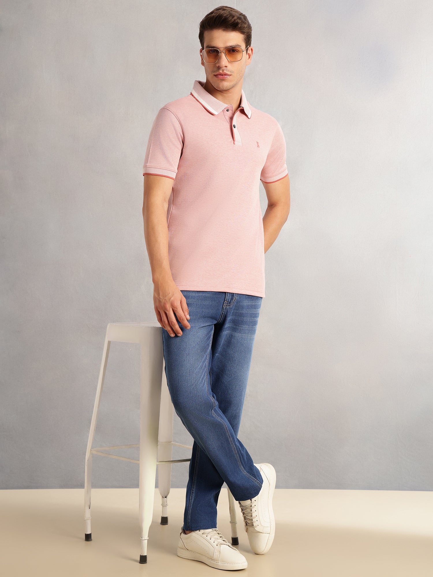 Thomas Scott Men Pink Cricket Club Collection Regular Fit Short Sleeves Solid Polo Collar Knitted T-Shirt