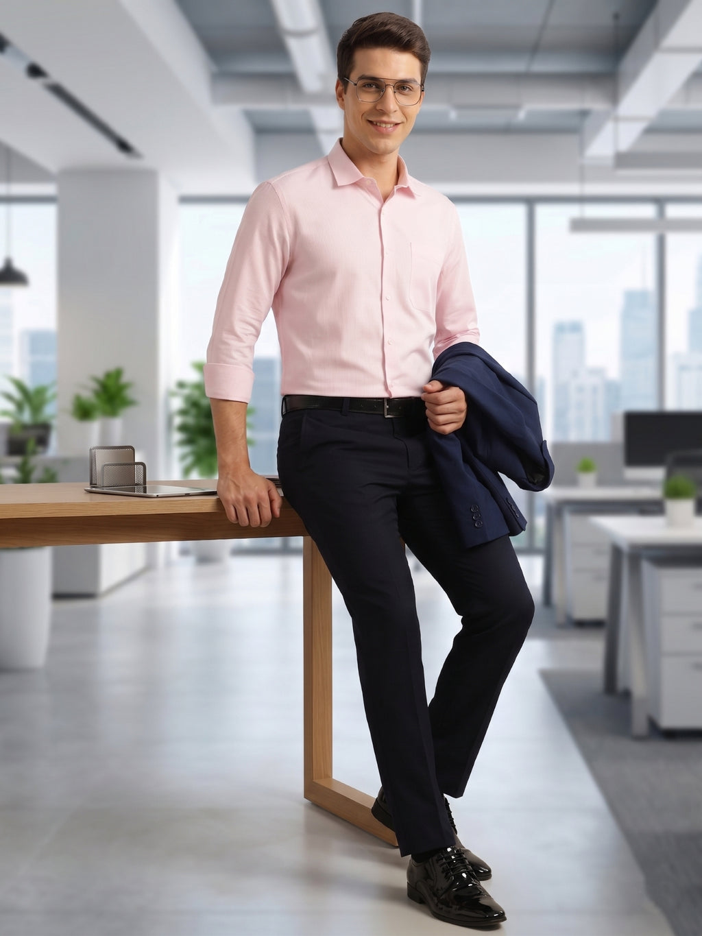 Thomas Scott Men Pink Regular Fit Long Sleeves Spread Collar with Contrast Fabric Solid 100% Cotton Formal Shirt