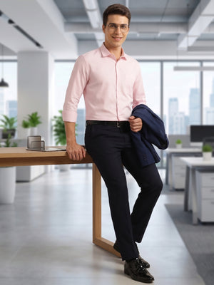 Thomas Scott Men Pink Regular Fit Long Sleeves Spread Collar with Contrast Fabric Solid 100% Cotton Formal Shirt
