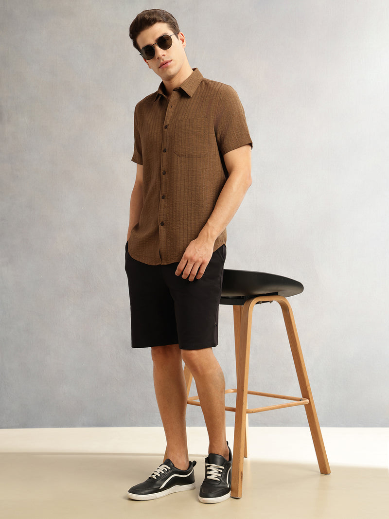 Thomas Scott Men Black Mid-Rise Regular Fit Solid Knee Length Knitted Shorts with Drawstring Closure