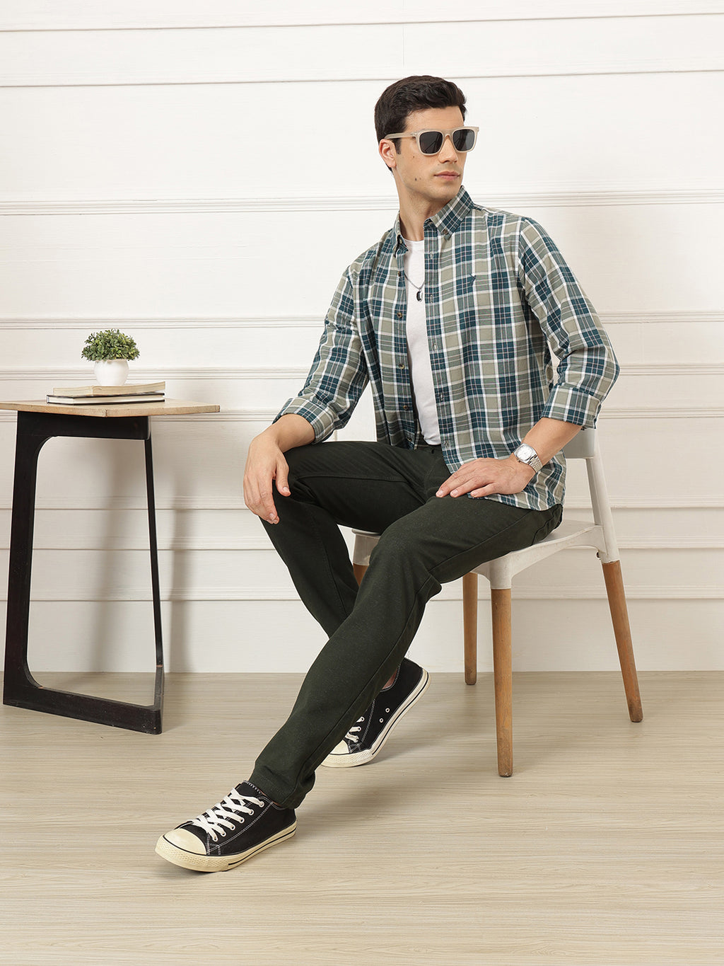 Olive Premium Regular Fit Tartan Checks Cotton Oxford Shirt For Men