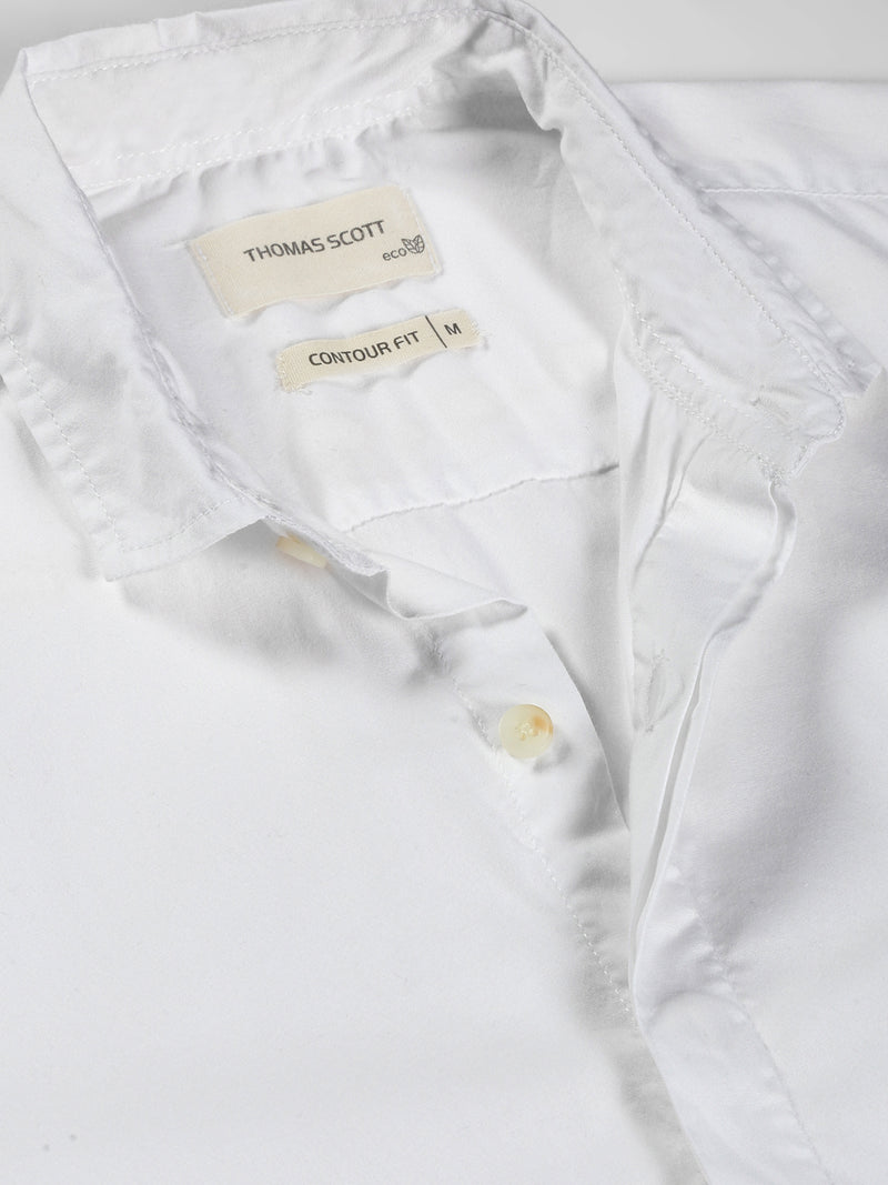 Thomas Scott Men White Classic Regular Fit Long Sleeves Spread Collar Solid Casual Shirt
