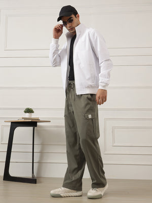 Olive Smart Easy Wash Relaxed Fit Mid-Rise Solid Woven Cargo Trouser For Men