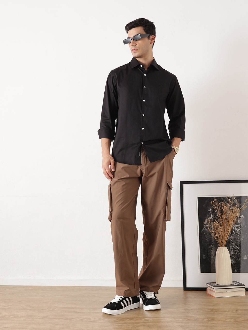 Black Premium Slim Fit Solid Cotton Casual Shirt For Men