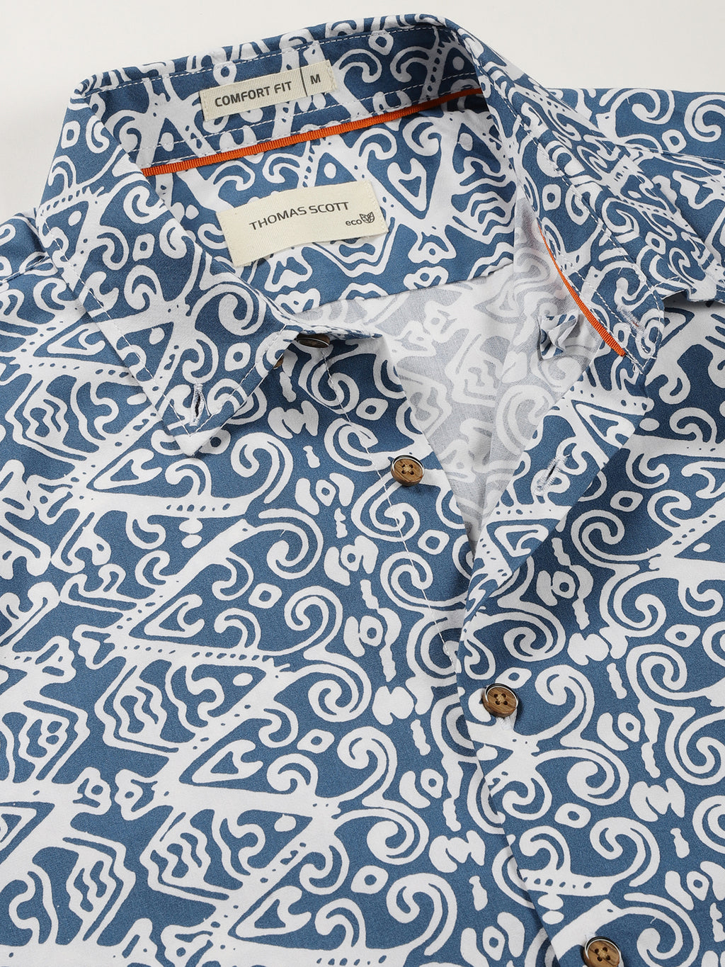 Thomas Scott Men Teal Smart Comfort Fit Short Sleeves Button-Down Collar Floral Printed Cotton Casual Shirt