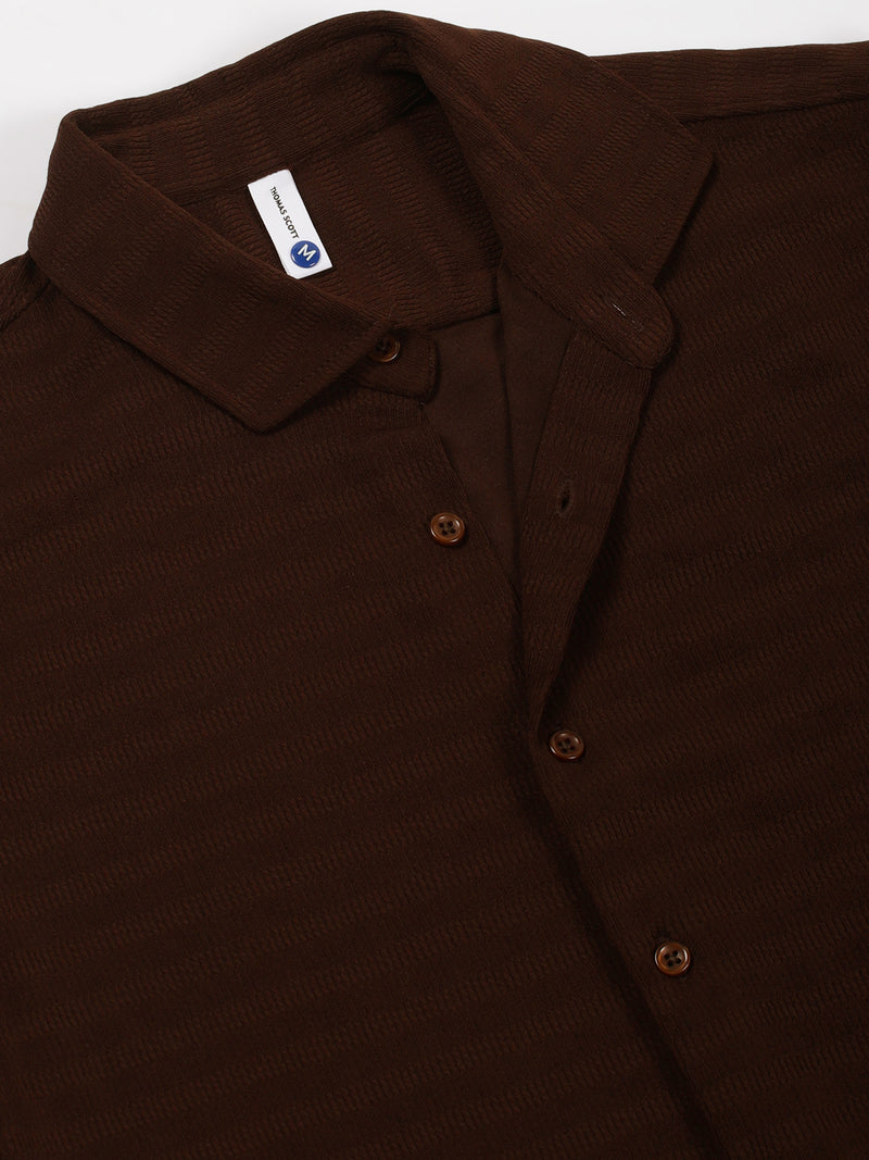 Thomas Scott Men Brown Premium Regular Fit Long Sleeves Spread Collar Textured Casual Shirt