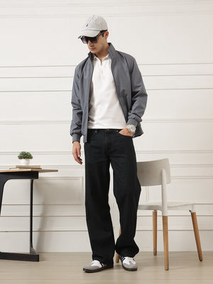 Black Smart Baggy Fit Mid-Rise No Faded Clean Look Non-Stretchable Jeans For Men