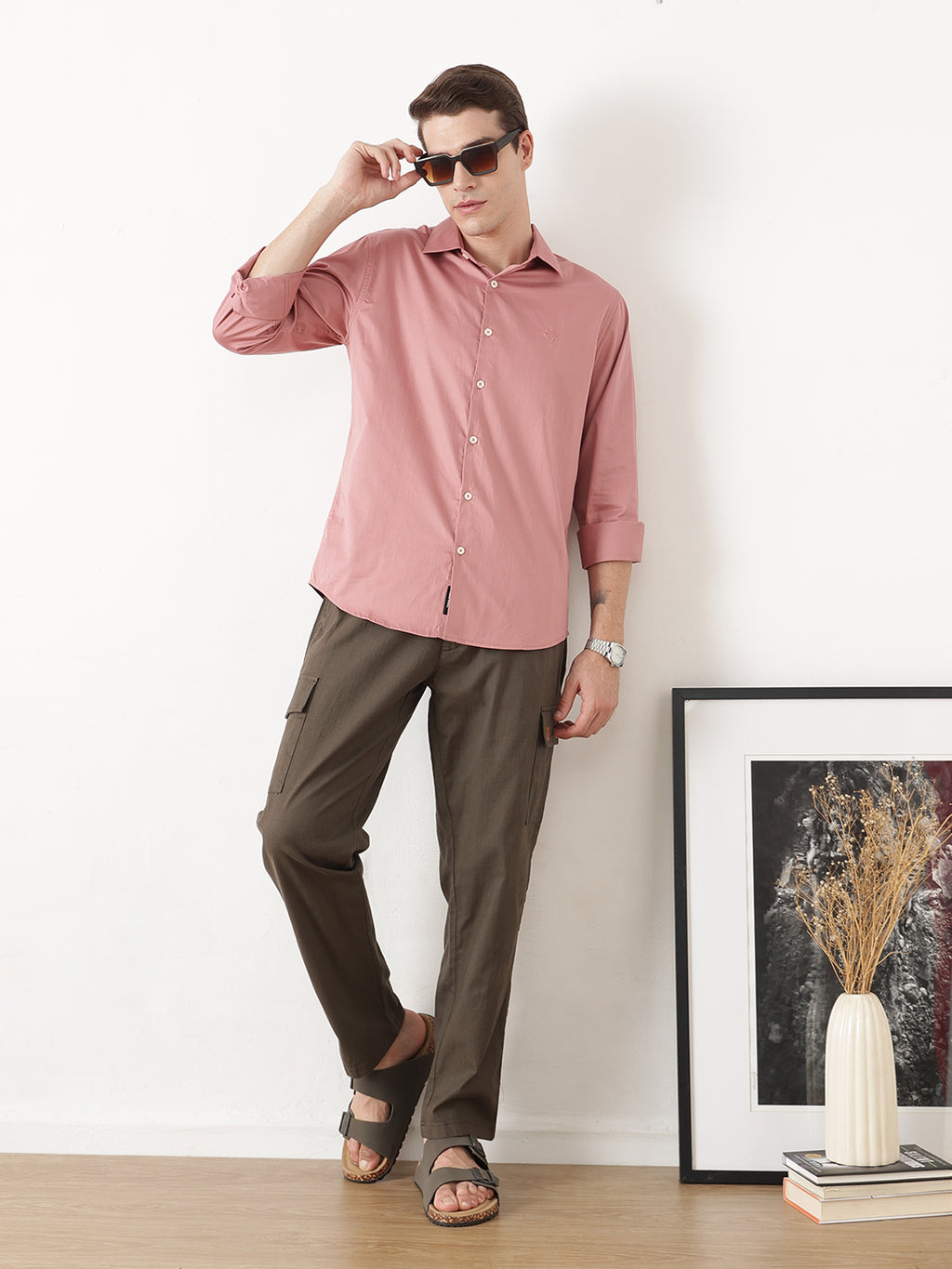 Peach Premium Slim Fit Solid Cotton Casual Shirt For Men