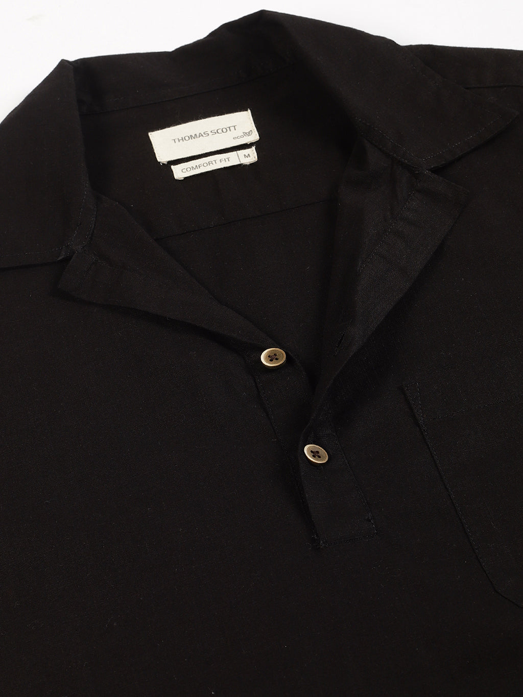 Thomas Scott Men Black Classic Short Sleeves Regular Fit Spread Collar Solid Cotton Casual Shirt