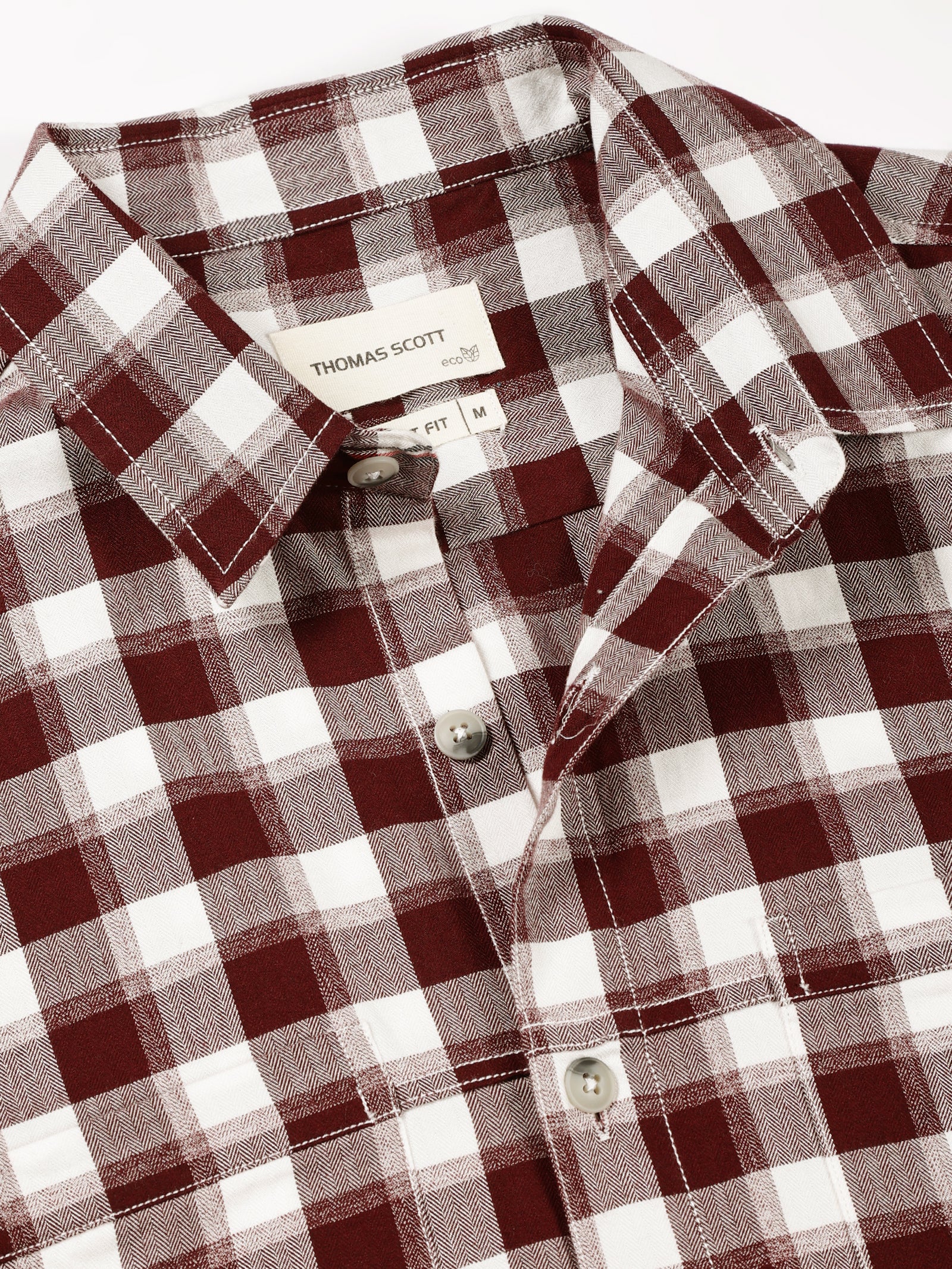 Thomas Scott Men Maroon Standard Long Sleeves Regular Fit Spread Collar Gingham Checked Cotton Casual Shirt