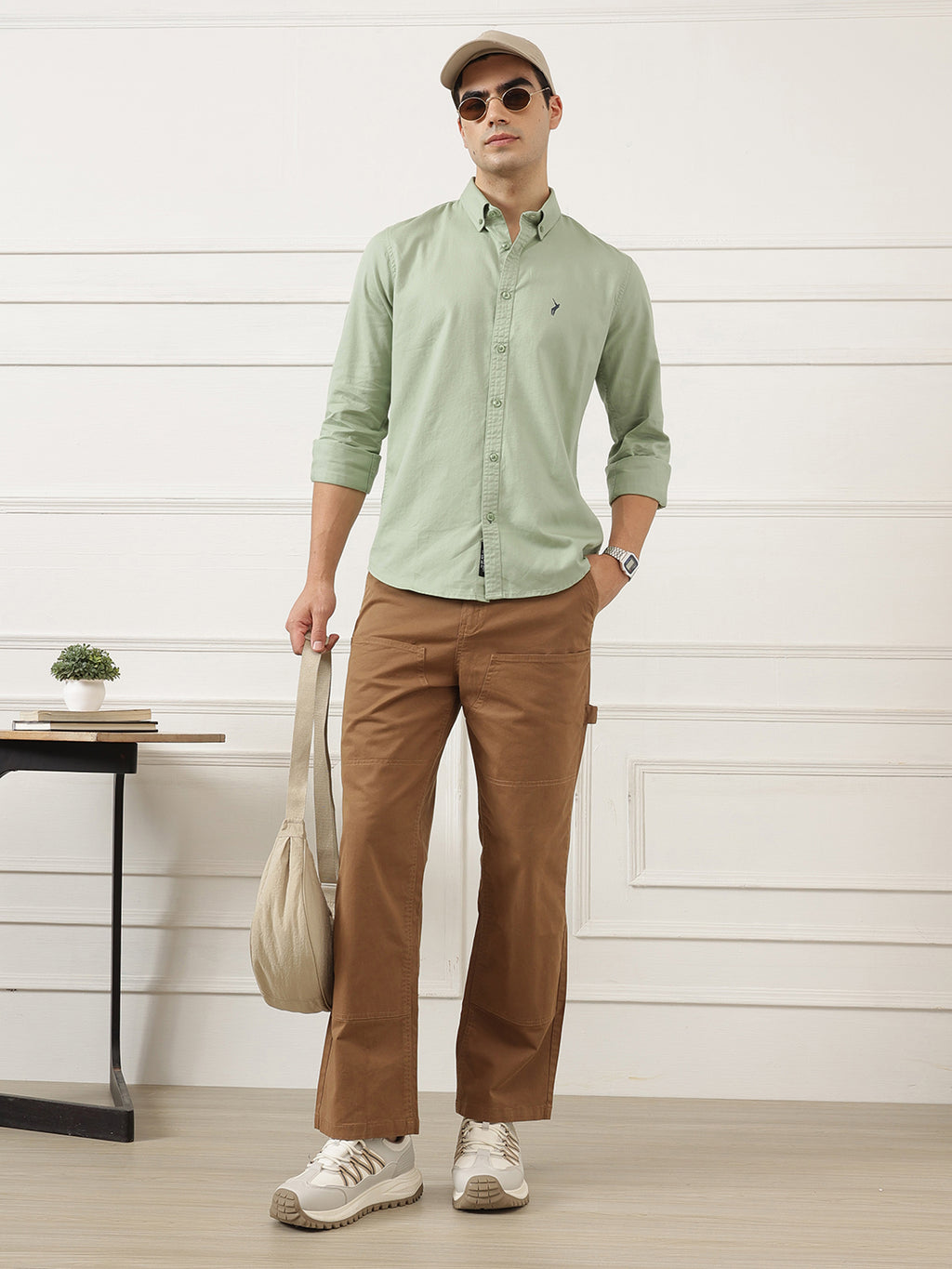 Light Green Premium Slim Fit Long Sleeves Button-Down Collar Solid Cotton Casual Shirt For Men