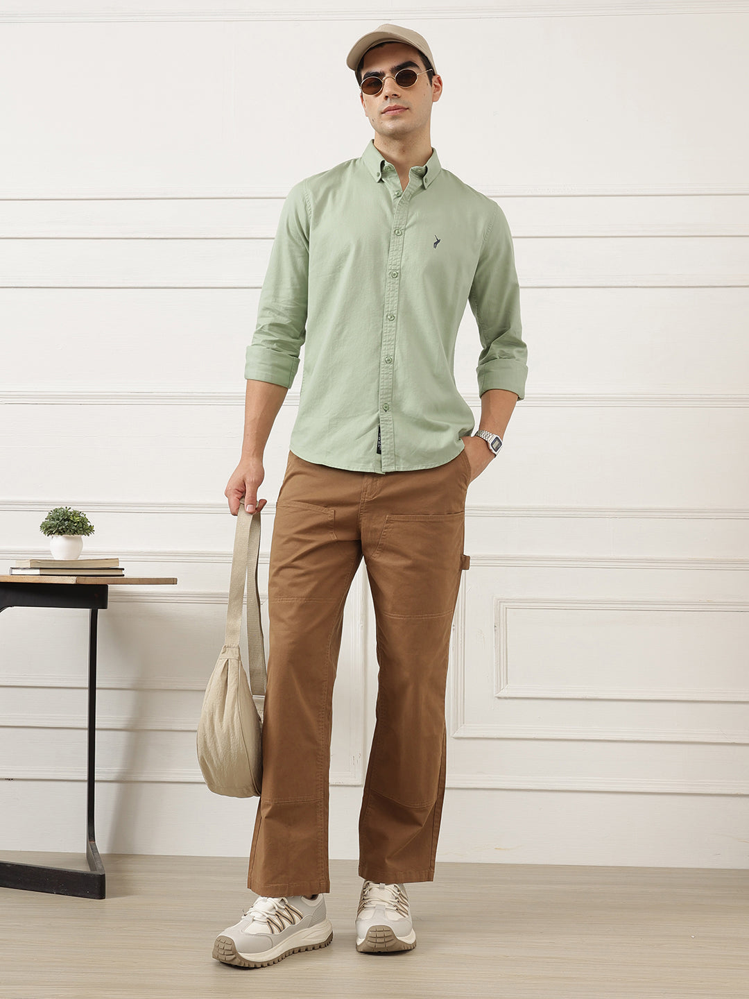 Light Green Premium Slim Fit Long Sleeves Button-Down Collar Solid Cotton Casual Shirt For Men