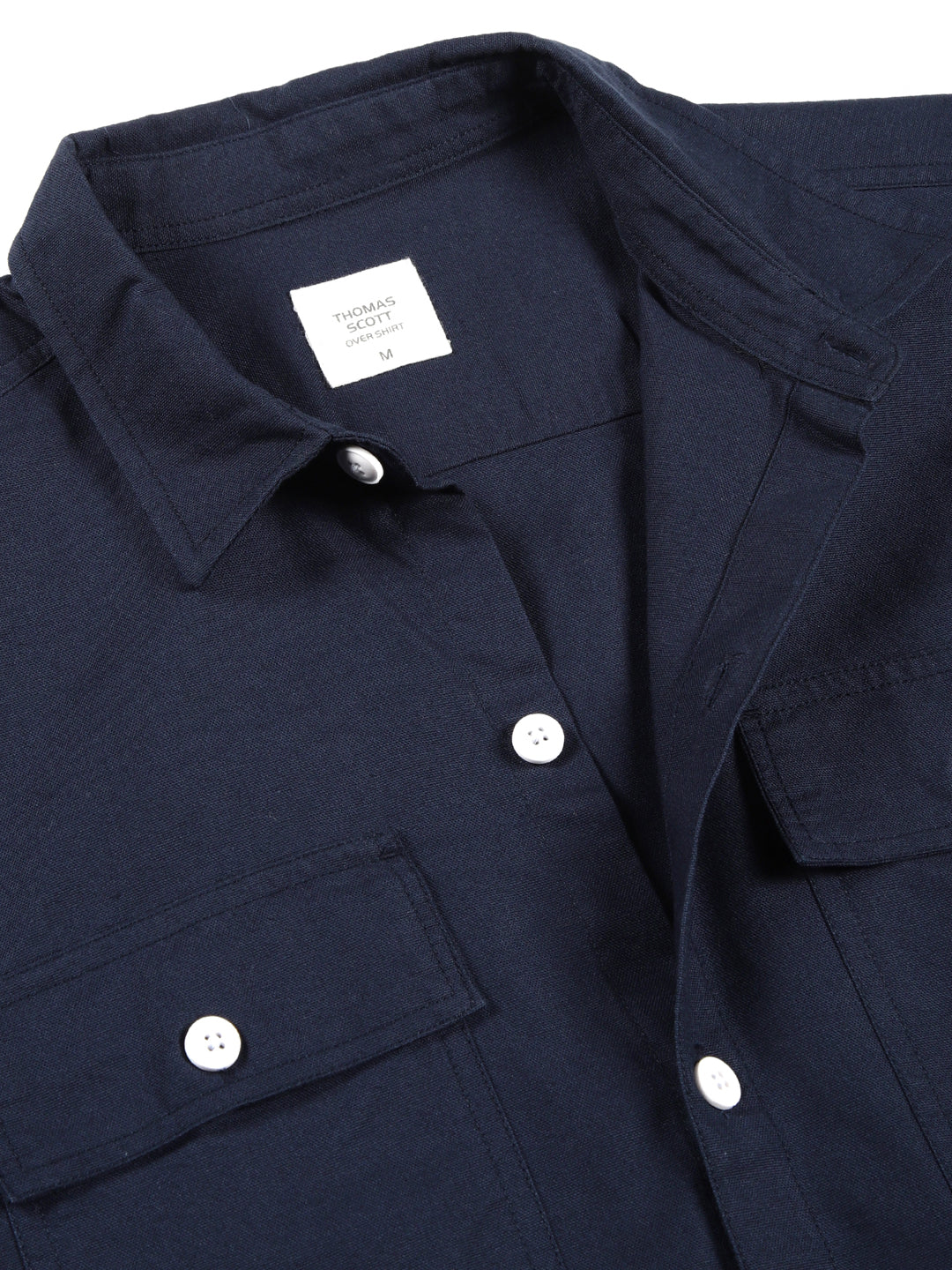 Thomas Scott Men Navy Smart Boxy Fit Short Sleeves Spread Collar Solid Cotton Oxford Shirt