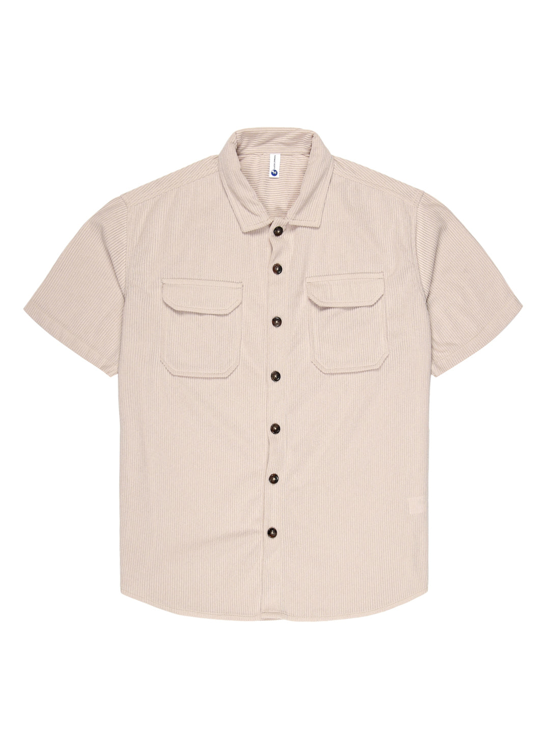 Thomas Scott Men Beige Premium Oversized Short Sleeves Spread Collar Corduroy Casual Shirt