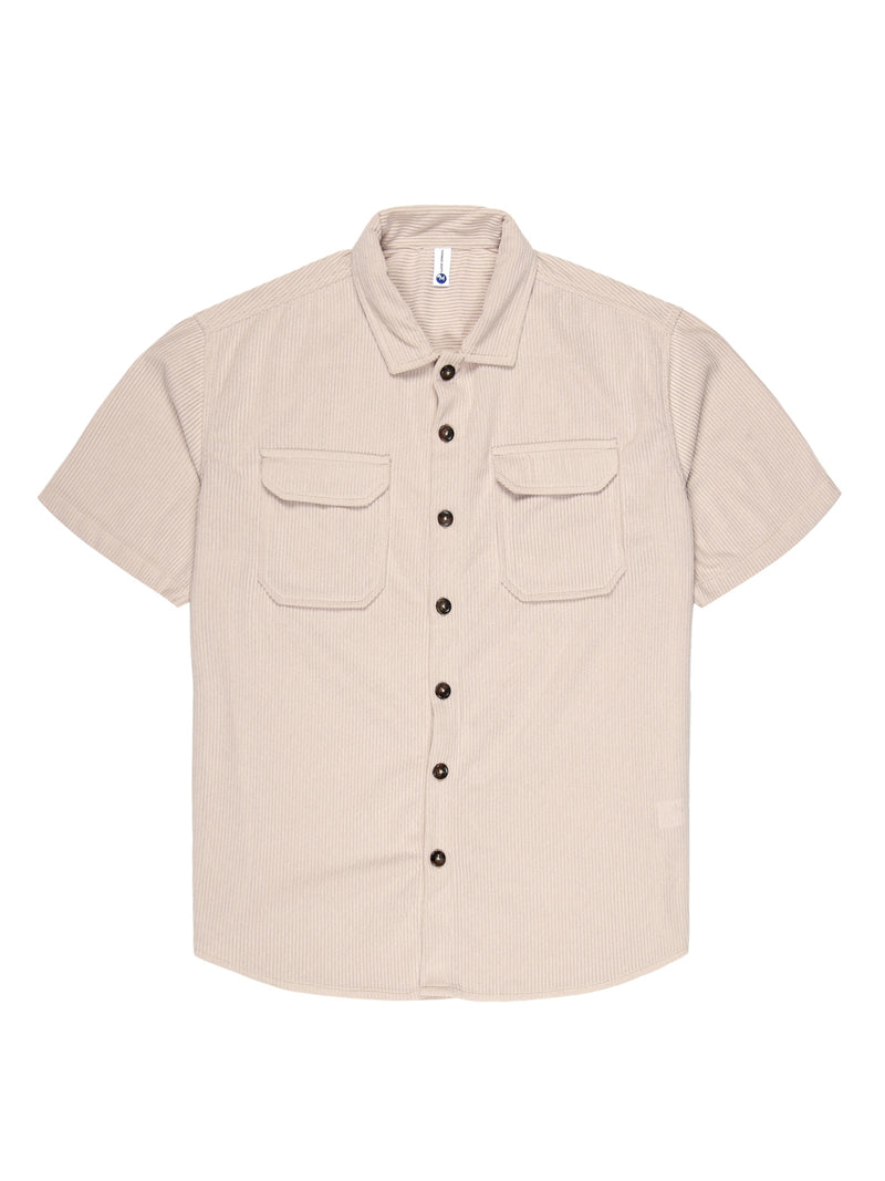 Thomas Scott Men Beige Premium Oversized Short Sleeves Spread Collar Corduroy Casual Shirt