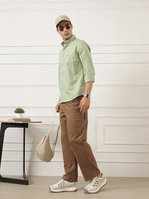 Brown Smart Easy Wash Regular Fit Mid-Rise Solid Woven Carpenter Trouser For Men