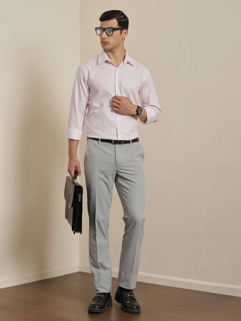 Thomas Scott Men Premium Pink Gingham Checks Cotton Formal Shirt with Spread Collar & Full Sleeves