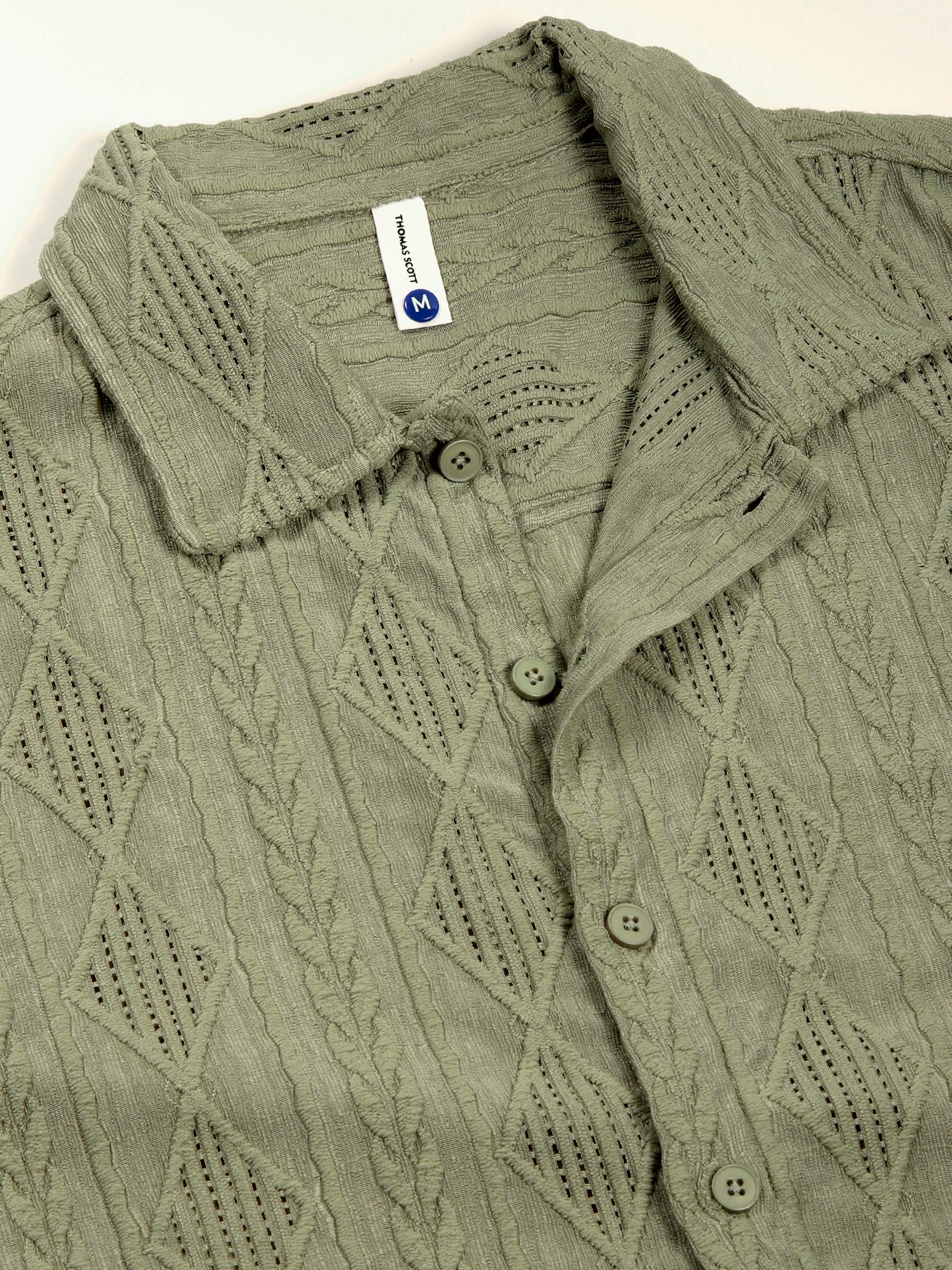 Thomas Scott Men Green Premium Oversized Short Sleeves Spread Collar Textured Casual Shirts