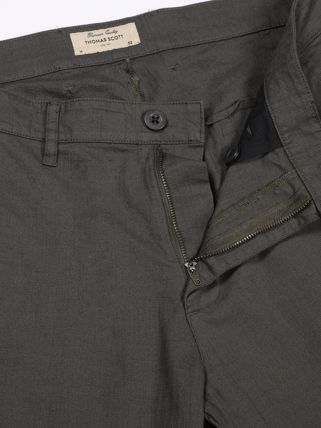 Thomas Scott Men Olive Mid-Rise Straight Fit Woven Chinos Trousers