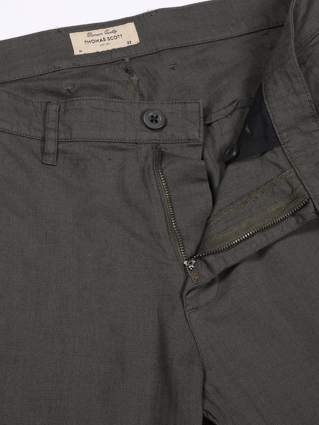 Thomas Scott Men Olive Mid-Rise Straight Fit Woven Chinos Trousers