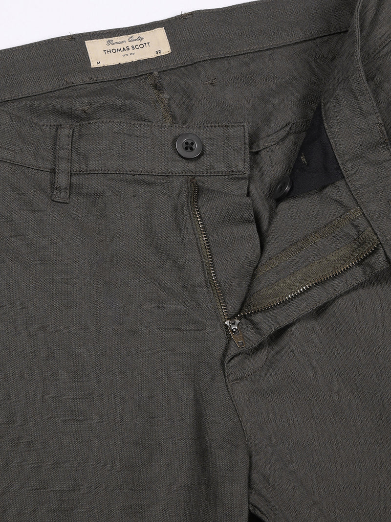 Thomas Scott Men Olive Mid-Rise Straight Fit Woven Chinos Trousers