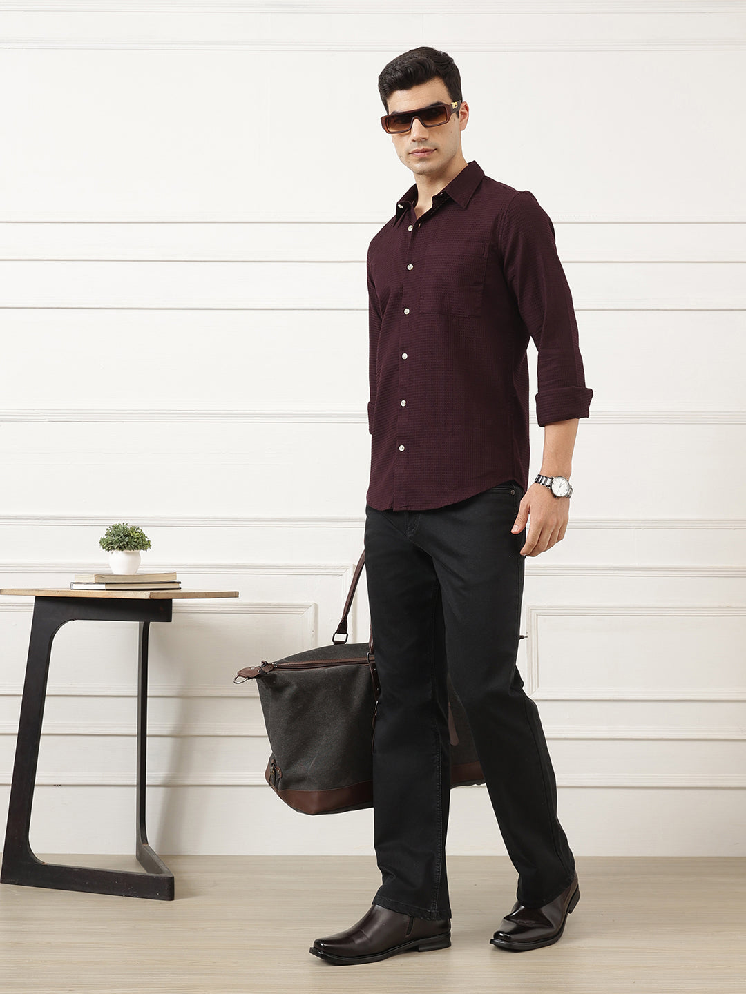 Black Smart Bootcut Fit Mid-Rise No Faded Clean Look Stretchable Jeans For Men