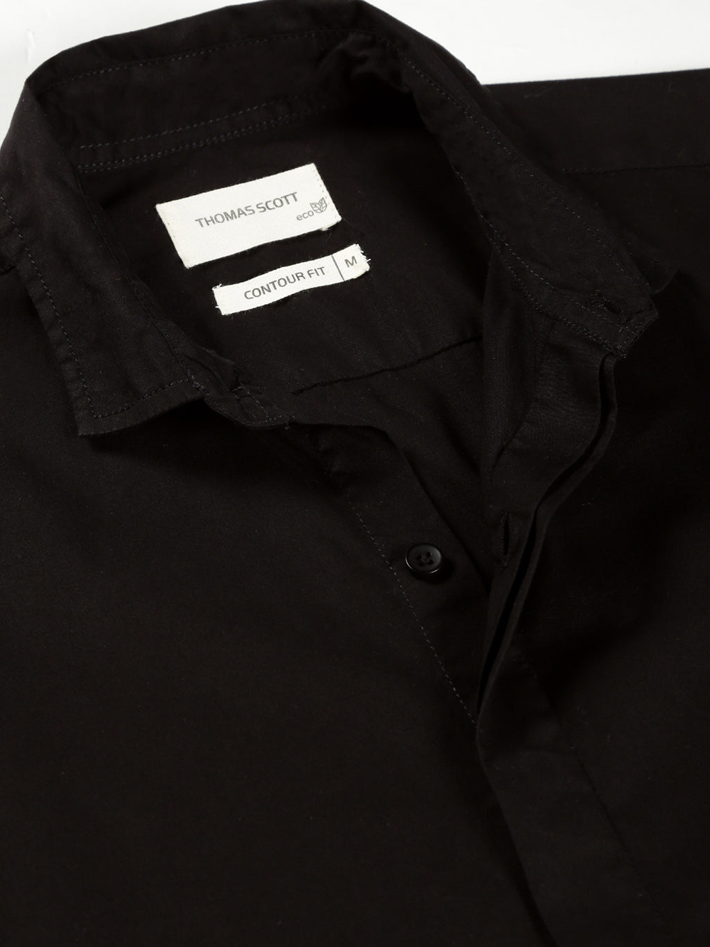 Thomas Scott Men Black Classic Regular Fit Long Sleeves Spread Collar Solid Casual Shirt