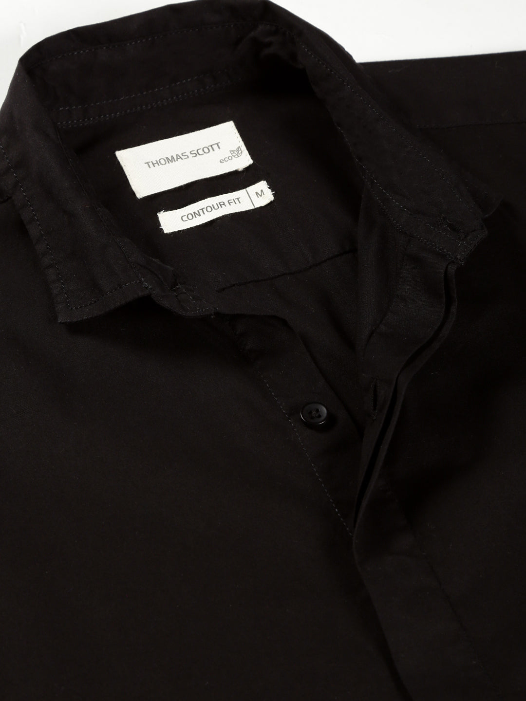Thomas Scott Men Black Classic Regular Fit Long Sleeves Spread Collar Solid Casual Shirt