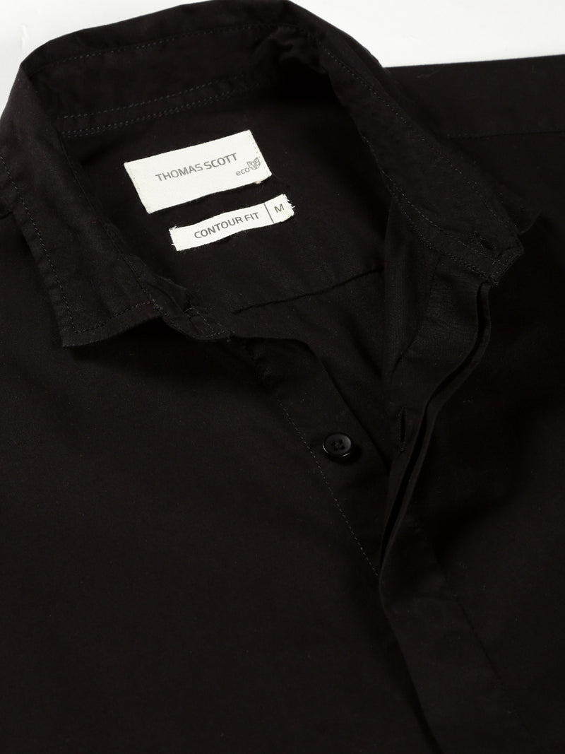 Thomas Scott Men Black Classic Regular Fit Long Sleeves Spread Collar Solid Casual Shirt
