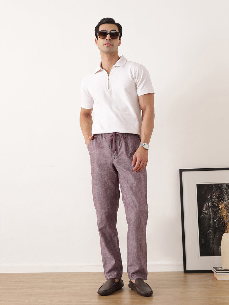 Thomas Scott Men Maroon Smart Relaxed Fit Mid-Rise Solid Cotton Linen Pleated Casual Trousers